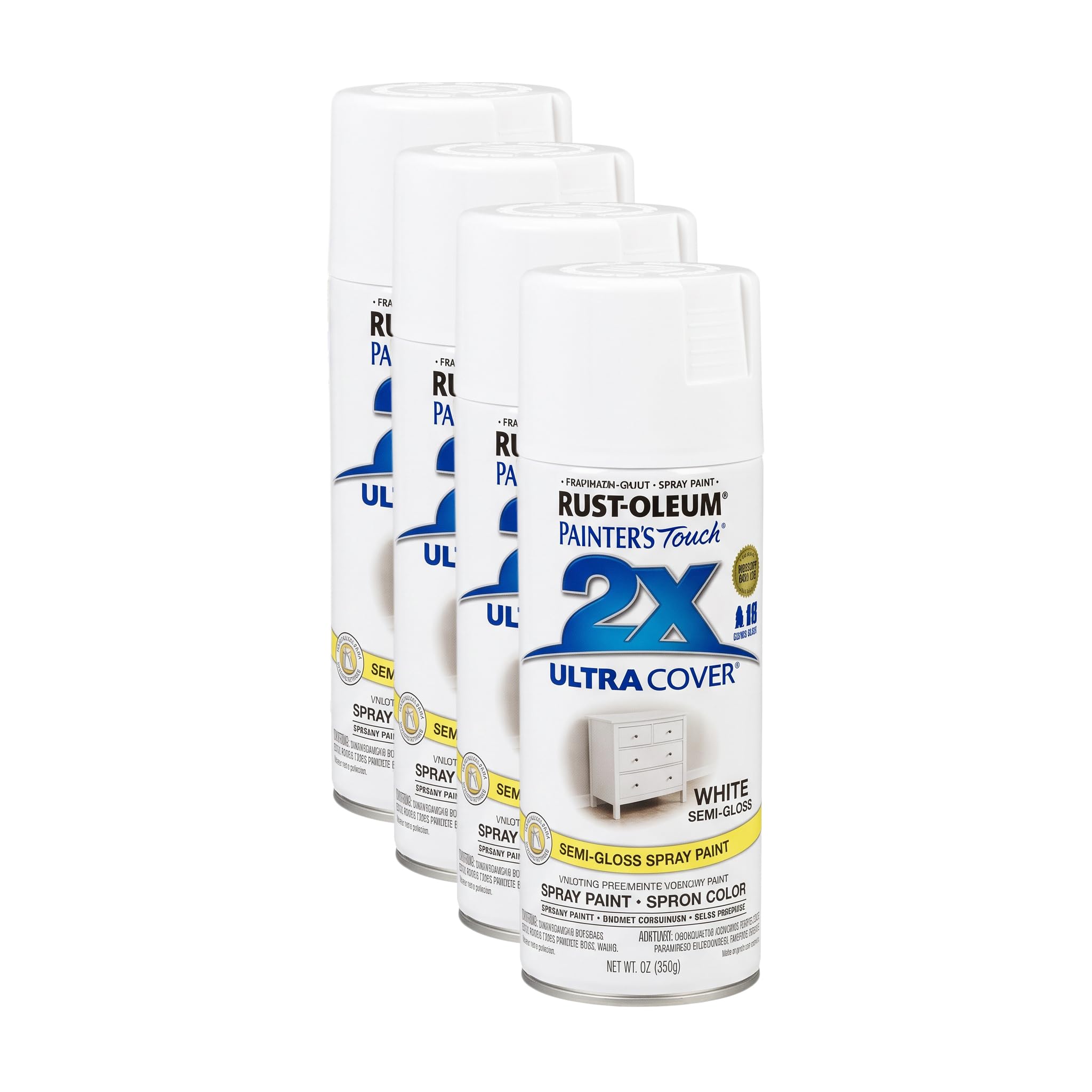 Rust-Oleum 334098 Painter's Touch 2X Ultra Cover Spray Paint, 12 oz, Semi-Gloss White (Pack of 4)