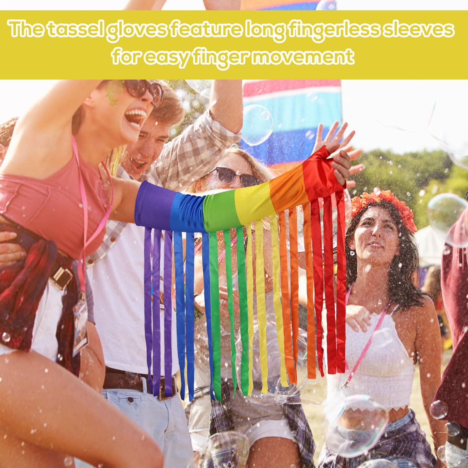 Lyreh Chauffe-Bras Arc-En-Ciel, Longueur 48cm Chauffe-Bras à Franges Arc-En-Ciel Sans Doigts Costume pour Femmes Hommes Fête d'Halloween Gay Pride