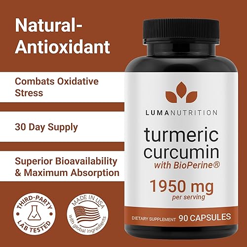 Miniatura 2 de Luma Nutrition Curcumina de cúrcuma con pimienta negra, 95% curcuminoides, 1950 mg por porción, suplemento de cúrcuma premium, con BioPerine para