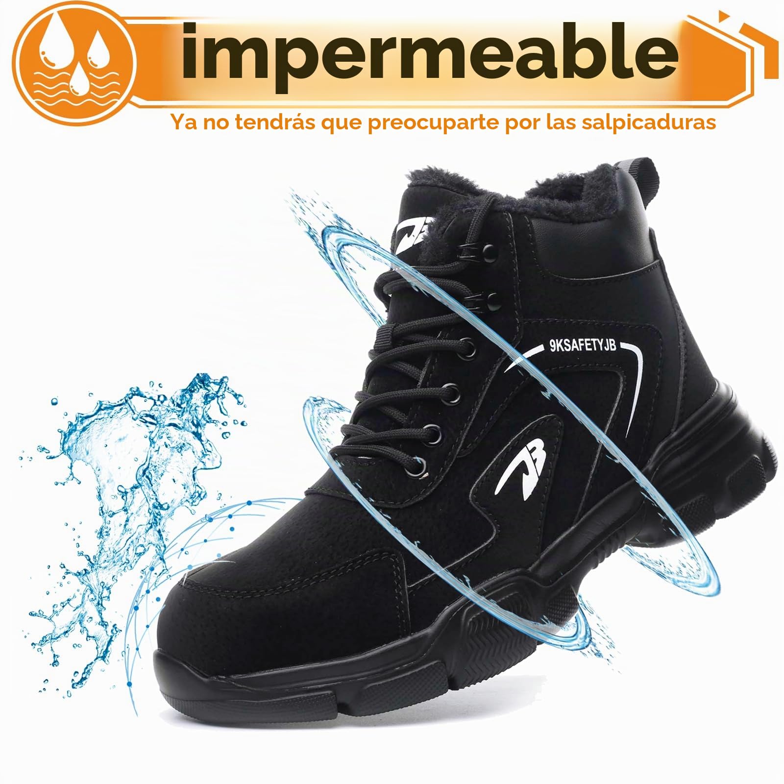 Zapatos de Seguridad de Invierno Impermeables Zapatos de Trabajo para Hombre Mujer Botas de Seguridad Ligeros Antideslizantes con Forro Cálido Punteras de Acero