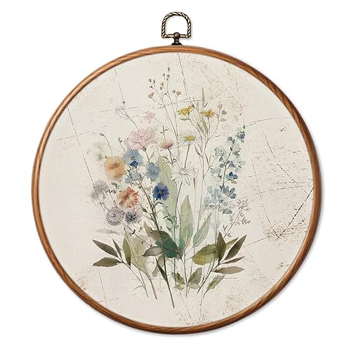 Chicimln Vintage Floral Botanical Round Wall Art, Rustic Cottagecore Wildflower