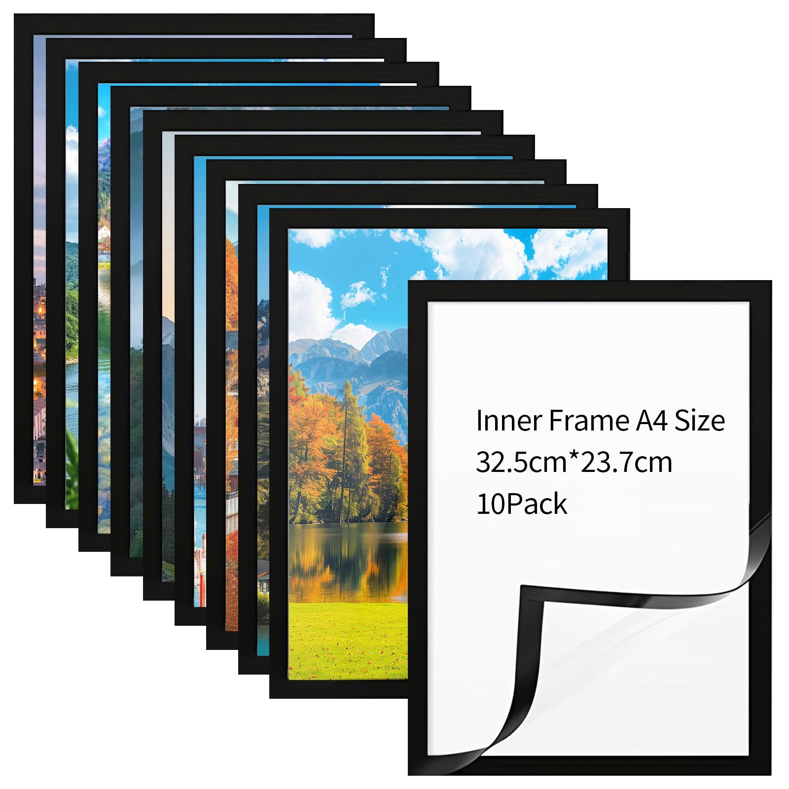 10PCS A4 Magnetic Sign Holder, Black A4 Magnetic Frame Self Adhesive Wall Mount Photo Display Frames for Paintings Notices Certificate Poster