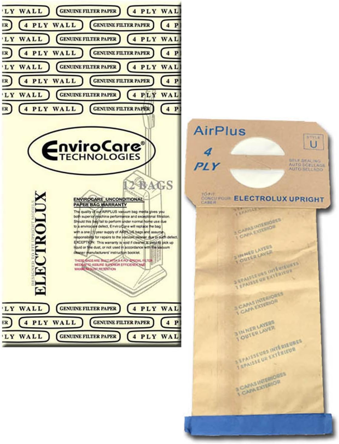 EnviroCare Replacement 4 Layer Filtration Vacuum Cleaner Dust bags made to fit Electrolux Style U Discovery Uprights 12 pack