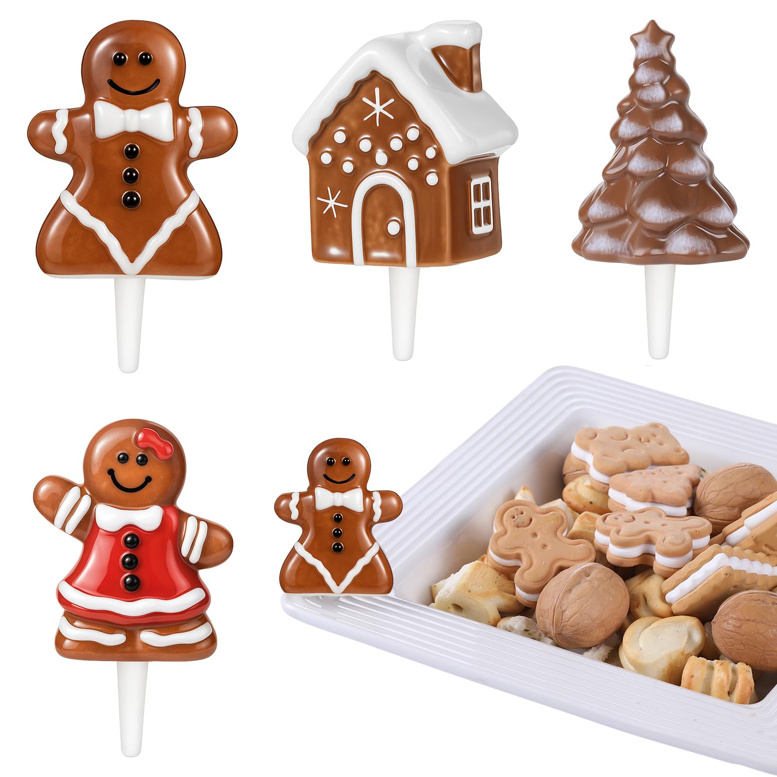 4 Pcs Ceramic Gingerbread Man Hand-painted Holiday Cake Toppers