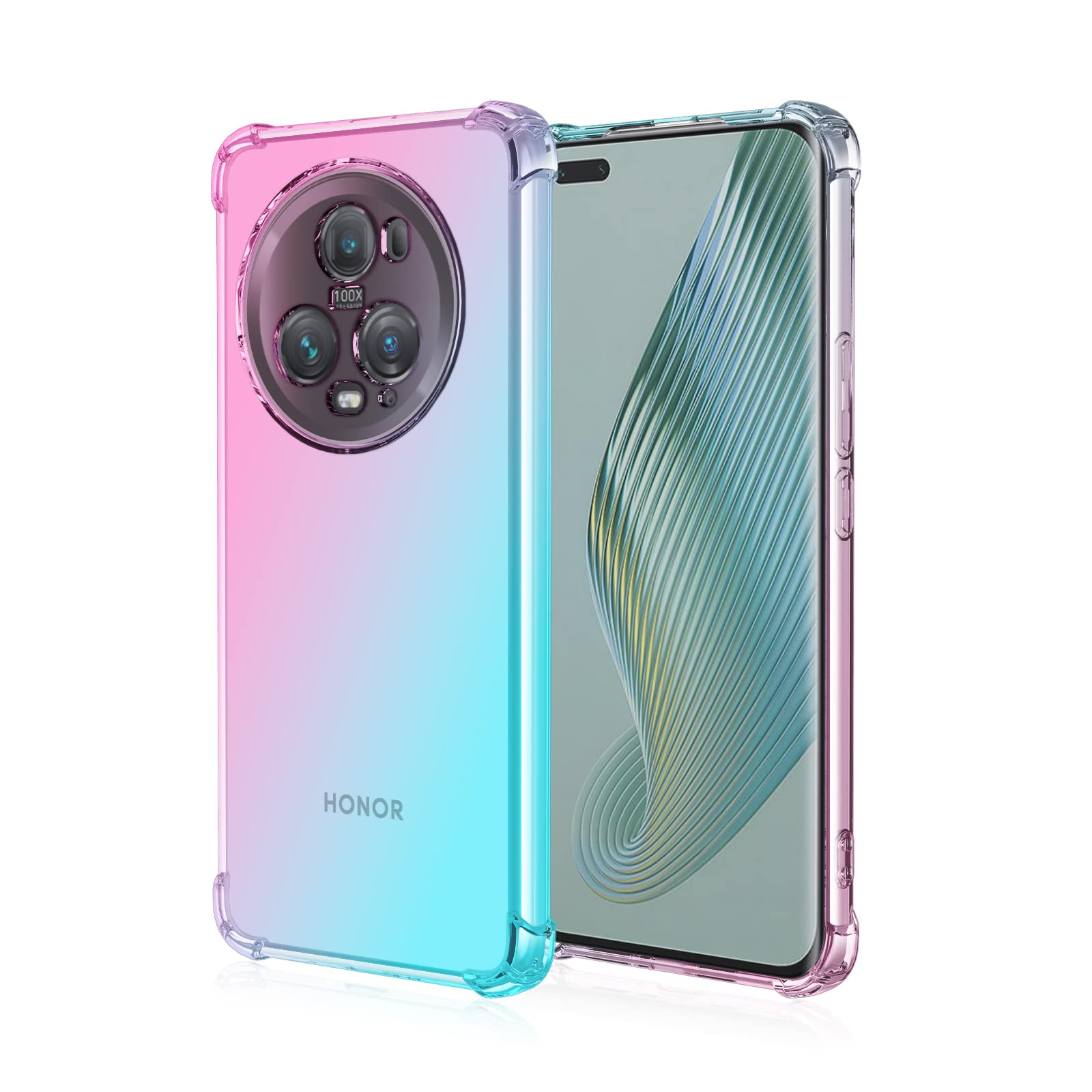 Cover TPU Sfumata Per Huawei Honor Magic5 Pro - Custodia Morbida Silicone Con Effetto Gradiente Rosa E Verde - Antiurto E Antigraffio