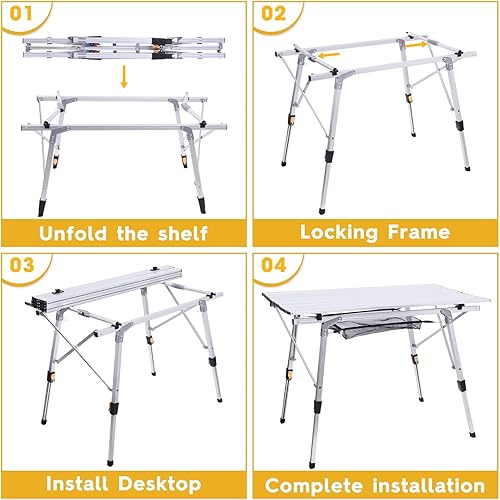 Miniatura 7 de ERYTLLY Mesa de camping plegable, mesa de picnic portátil al aire libre con patas ajustables, mesa de playa de aluminio ligera con mesa enrollable y
