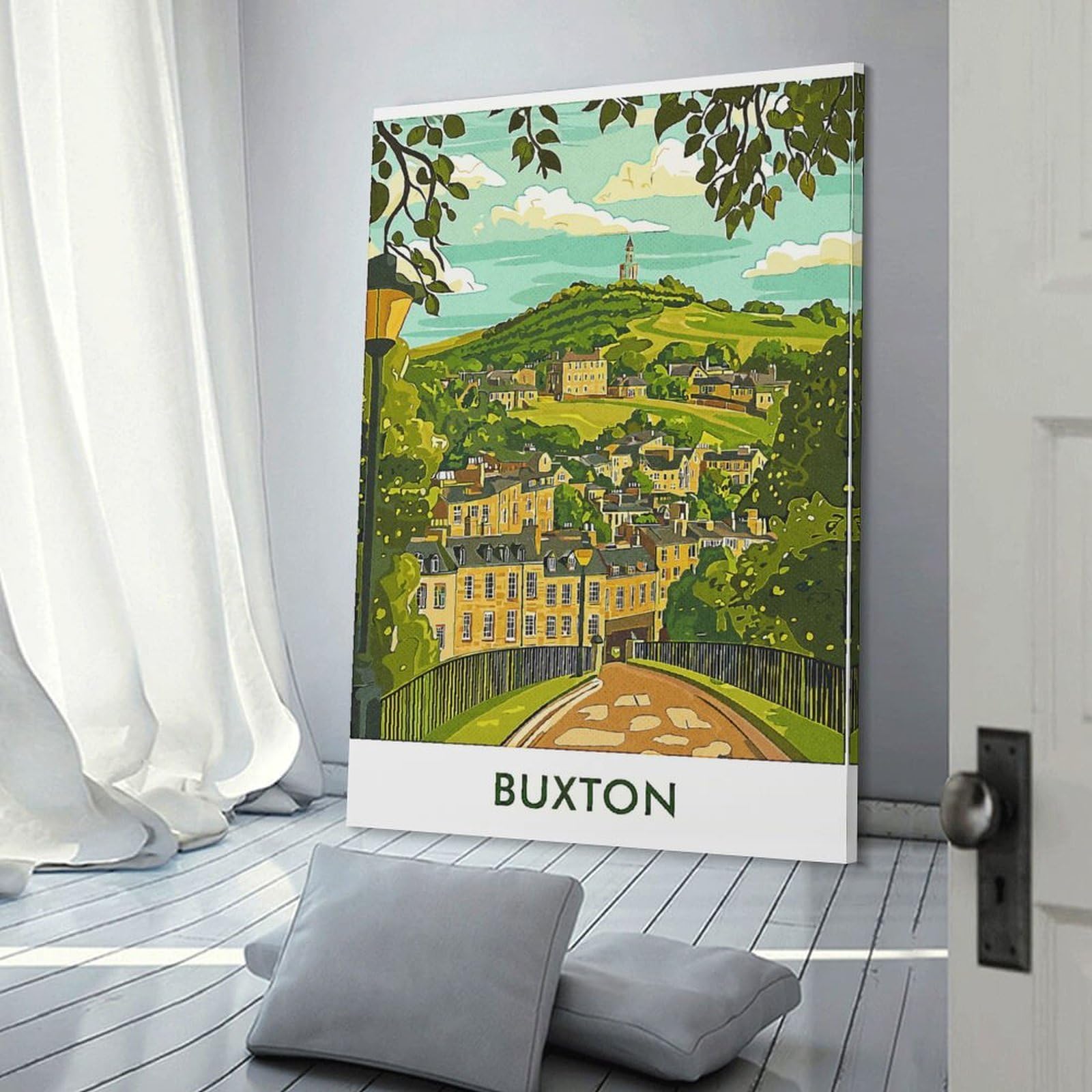 Junmoney Frame-Style-19 Buxton Town Landscape Wall Art Print, 20X30inch(50X75cm), For Study, Office Or Focused Interiors, Home Office Artwork With Decorative Appeal