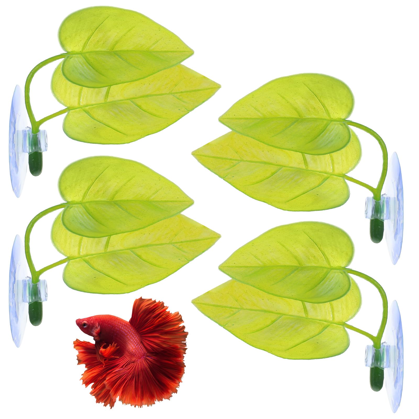 LIQWEI 4 Pcs Betta Fish Leaf Hammock, Betta Fish Tank Decorations Twin Leaf Design with Suction Cup, Simulating The Natural Habitat for Bettas