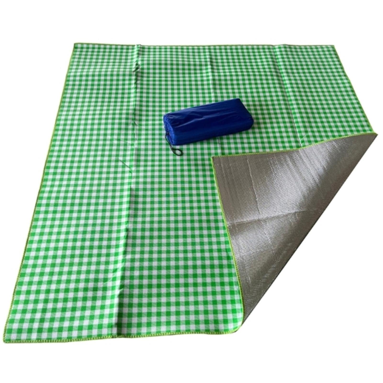Folia aluminiowa + koc piknikowy z bawełny perłowej | Wielokolorowy 2 x 2 m / 6,56 x 6,56 ft Na piknik, kemping, plażę, podróże i koncerty(Green)