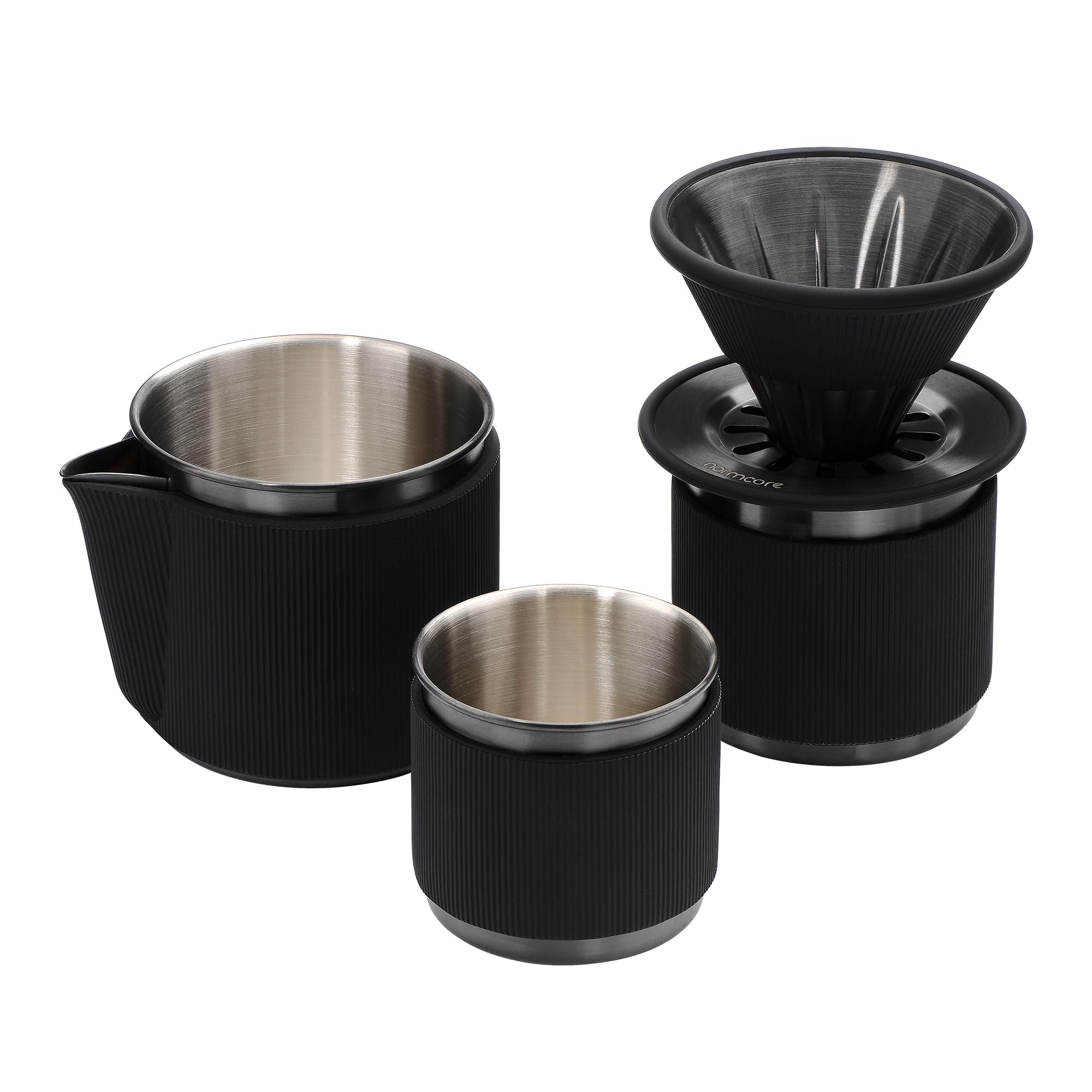 Normcore Set da viaggio per versare il caffè, set portatile per versare il caffè, gocciolatore da viaggio per tazza singola, utilizzare V60 e macchina da caffè in carta con filtro a onda, acciaio