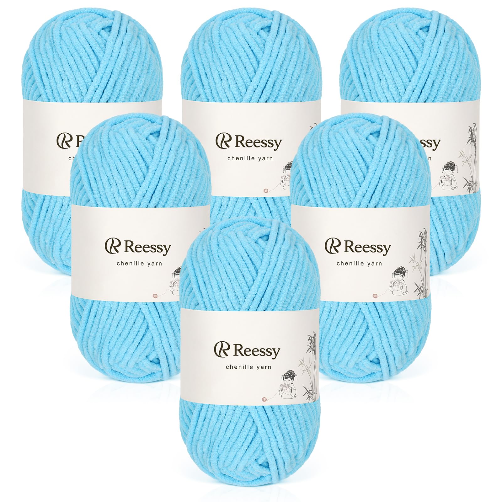 Reessy Chenille Yarn, Chunky Yarn for Crochet, 6×50g Chunky Wool-Sky Blue — image 1
