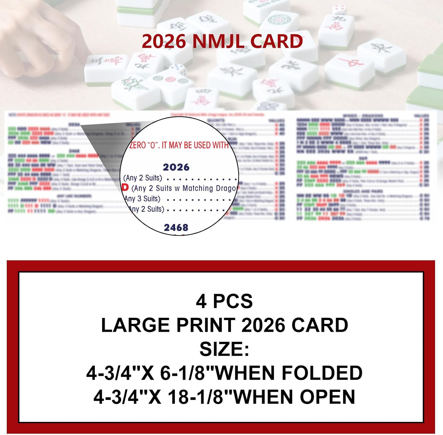 Condition photo showing New/Like New for 2026 nmjl mah jong card official revision - large size - 4 pcs
