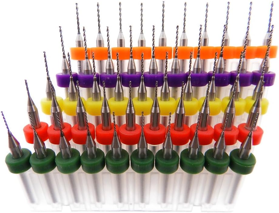 Daewon Model 50P621 0.6mm 0.7mm 0.8mm 0.9mm 1.0mm 1/8" Shank Tungsten Carbide Micro Drill Bits for Watch Making Modeling CNC PCB FR4 Circuit Board Production Woodworking Pre-Drilling 10 each 50 pack