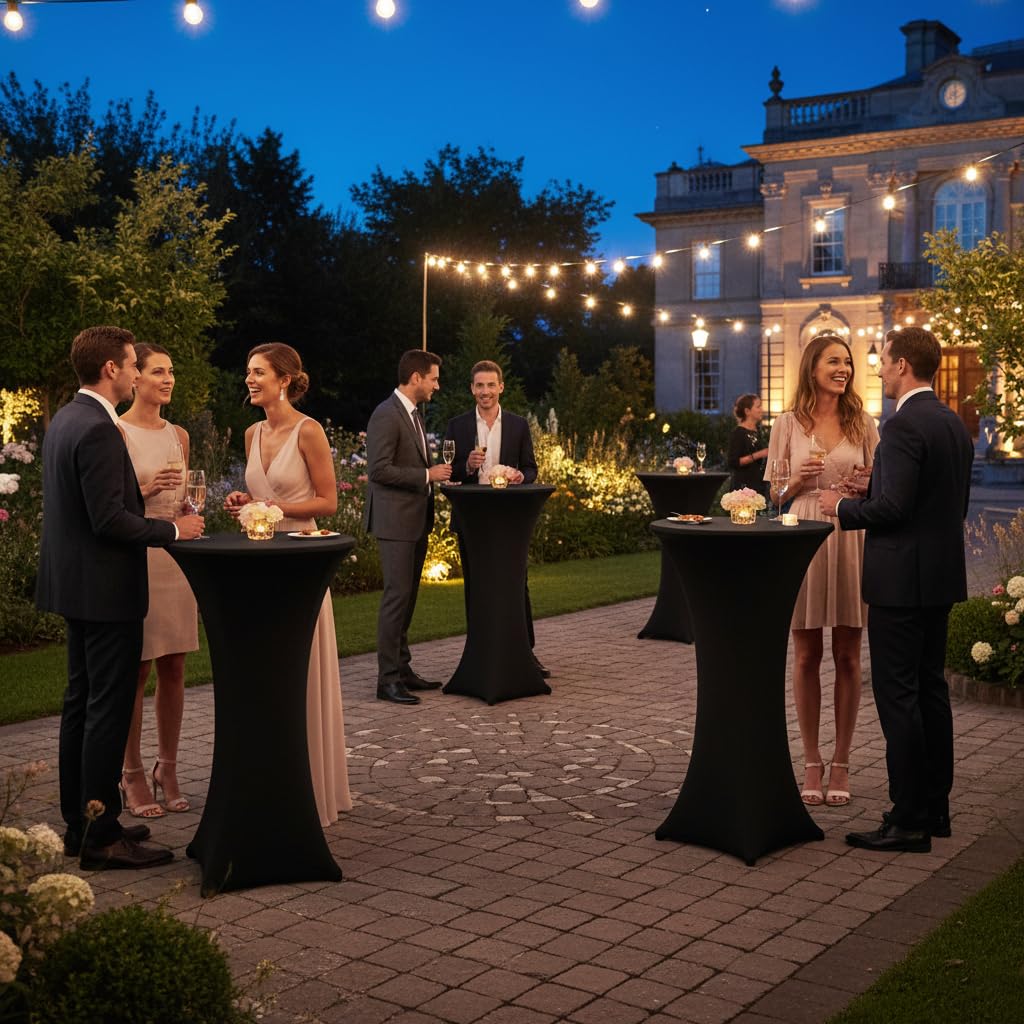 Housses Extensibles en élasthanne pour Table de Bistro, Noir, diamètre 80-85 cm, Lot de 5