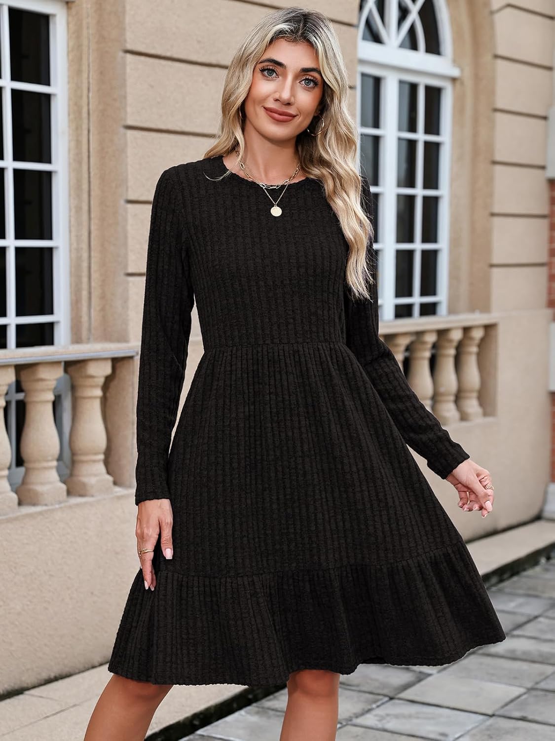 Berydress Fall Sweater Dresses for Women 2025 Long Sleeve Crewneck Flowy Babydoll Winter Casual Midi Dress with Pockets - Image 7