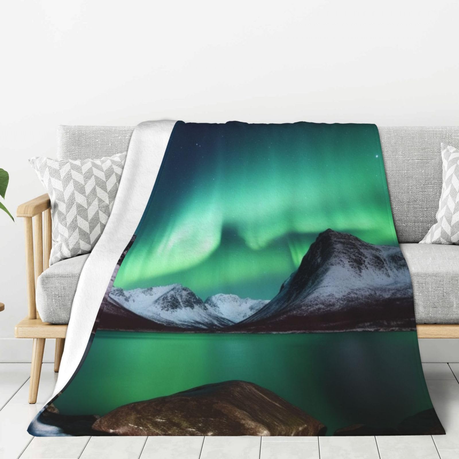 Aurora Borealis Throw Blanket Plush Flannel Fleece Blanket, Soft Lightweight Cozy Blankets 60"X50" for Bed Couch Sofa Travel