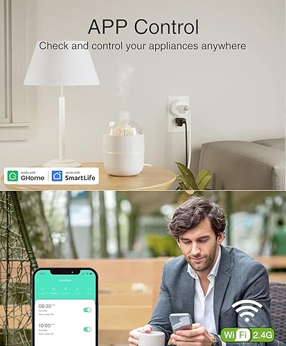 Miniatura 6 de GHome Smart Enchufe pequeño, enchufe inteligente WiFi funciona con Alexa y Google Home, toma de temporizador con control de aplicación, enchufes