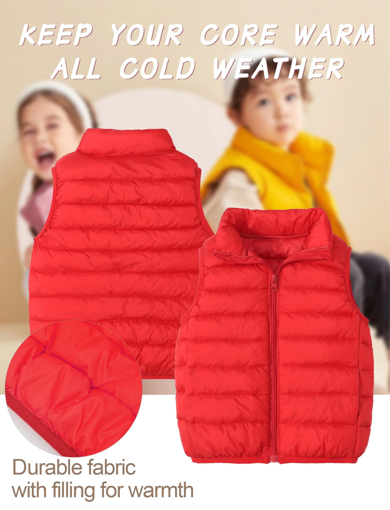 Happy Cherry Chaleco acolchado de plumón para niños y niñas, cálido, sin mangas, con cuello alto, acolchado