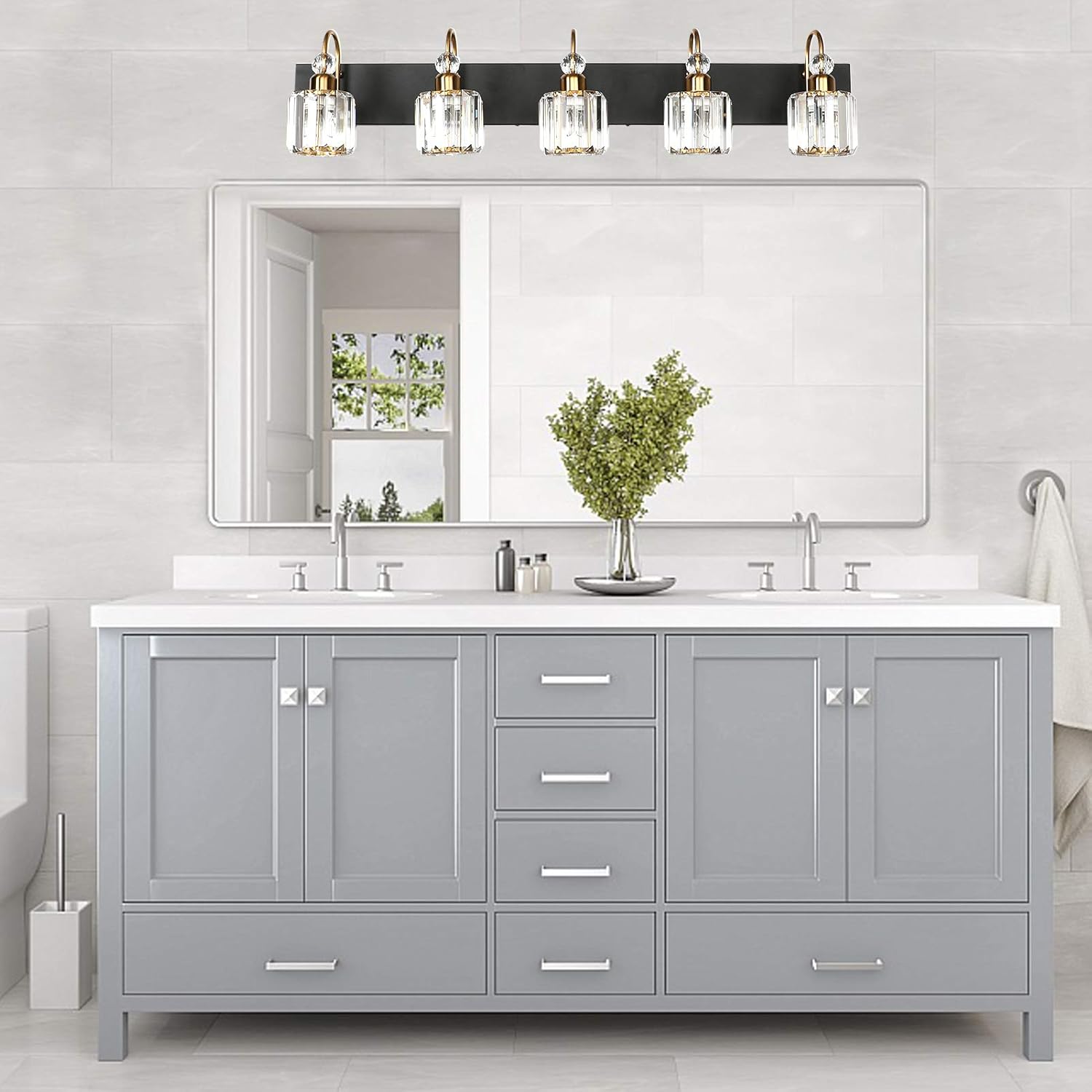 ralbay 5-light bathroom vanity light installed above mirror