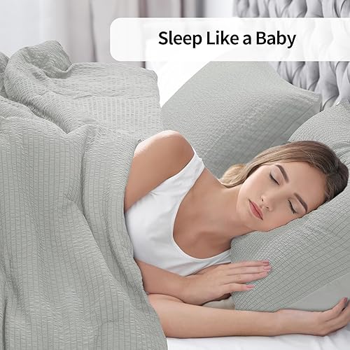 Miniatura 4 de HOMBYS Juego de edredón de sirsaca de 3 piezas tamaño King de 120 x 120 pulgadas, transpirable, color gris claro, suave, juego de edredón ligero con