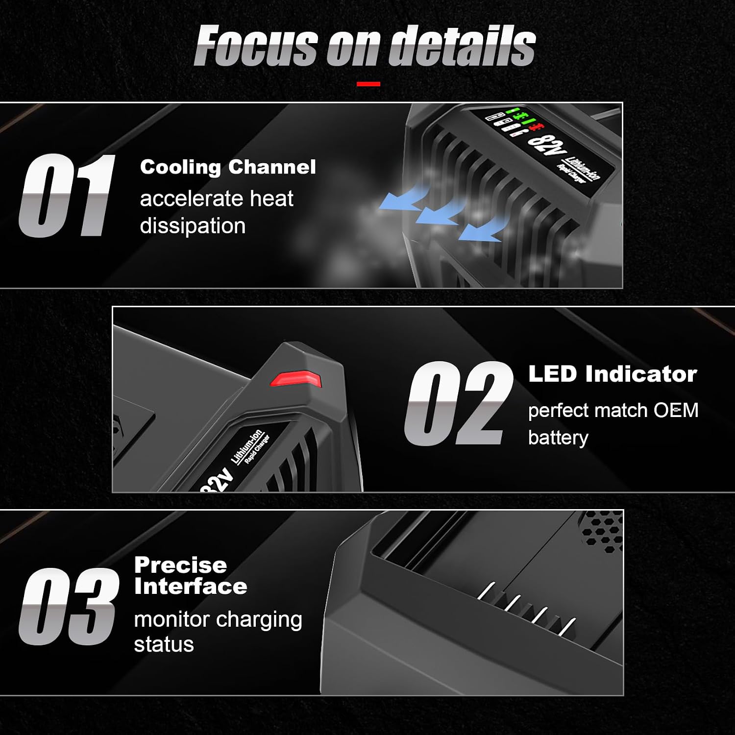 BSRC82 4.0A Rapid Charger Replacement for Briggs & Stratton Snapper XD 82V Max Battery Charger 1760263, Compatible with 82 Volt Lithium Ion Battery BSB2AH82/BSB4AH82/BSB5AH82/1760266/1760265/1760966 image 3
