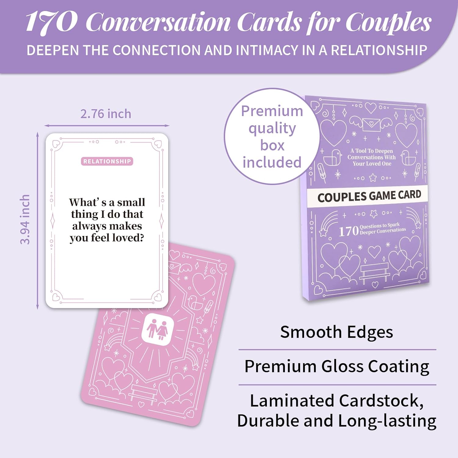 Amoroud Conversation Cards for Couples - Card Game for Adults, 170 Conversation Cards for Couples to Deepen Intimacy, Relationship Card Game for Date Nights
