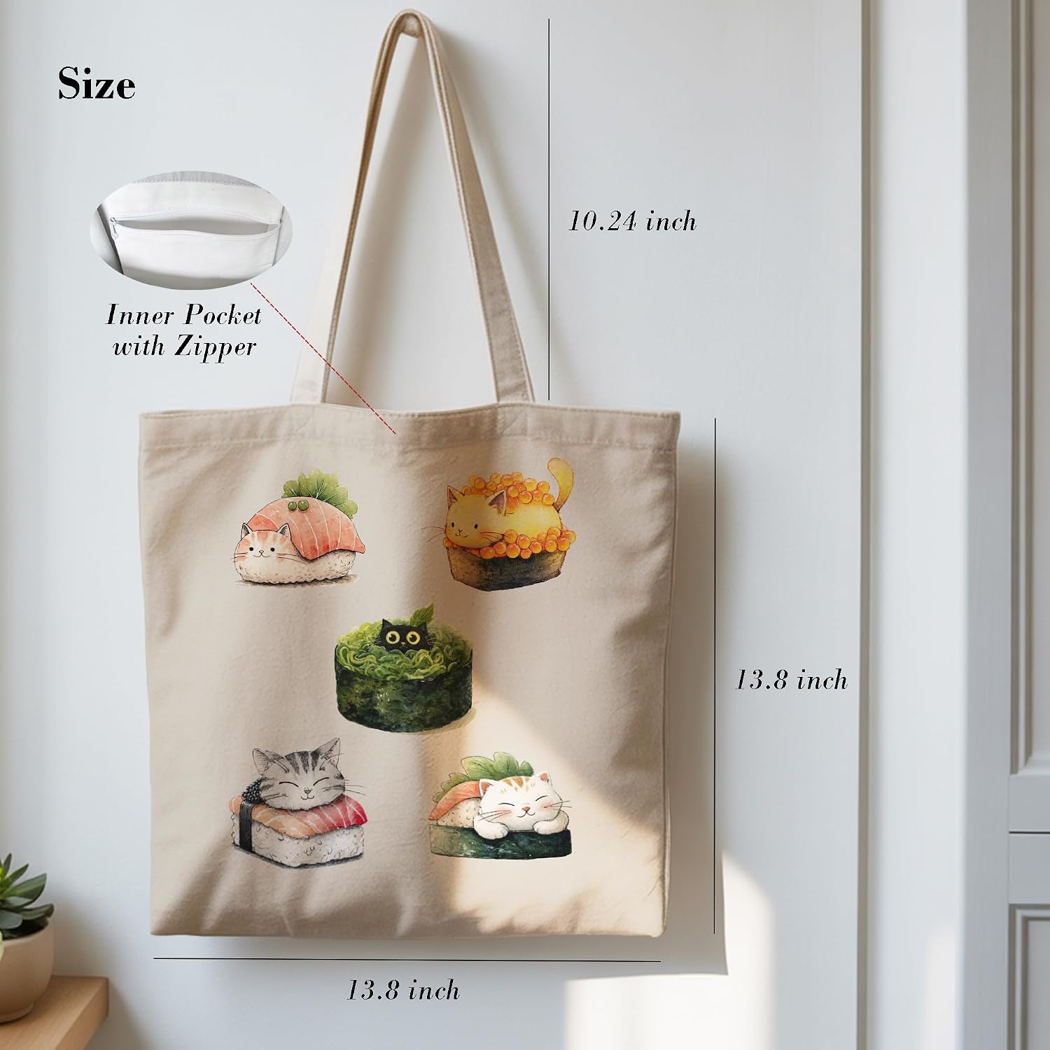 Pets Lover Gifts Tote Bag for Women, Dogs Cats Bee Aesthetic Canvas Bag with Inner Pocket image 5