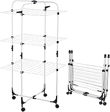 3 Tier Clothes Drying Rack – Foldable Laundry Clothes Airer Indoor & Outdoor - Sturdy Steel Frame Clothes Horse - Movable, Space-Saving Clothes Dryer for Towels or Storage