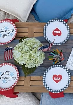 xo, Fetti All American USA Paper Plates | 24 pcs, 9 | 4th of July Tableware, Southern Bachelorette Decorations, Patriotic Dinner Party Setting, Birthday Tablescape