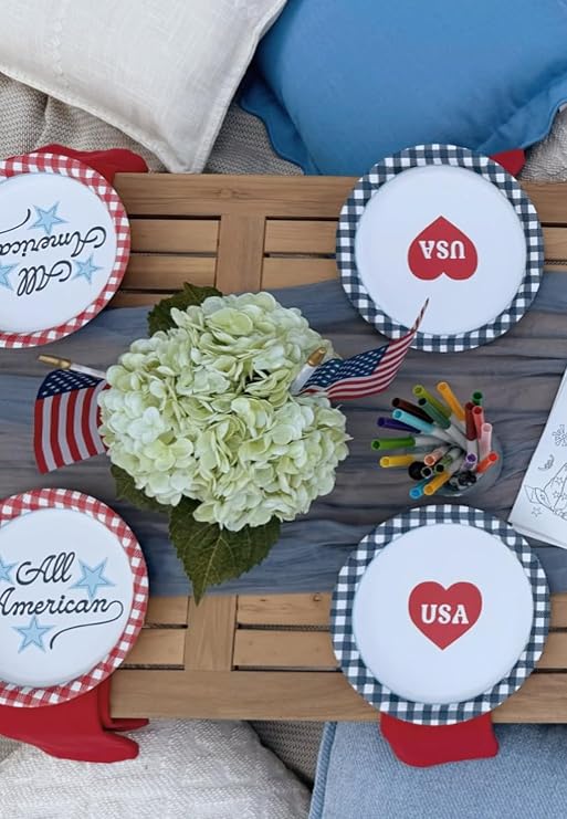 xo, Fetti All American USA Paper Plates | 24 pcs, 9 | 4th of July Tableware, Southern Bachelorette Decorations, Patriotic Dinner Party Setting, Birthday Tablescape