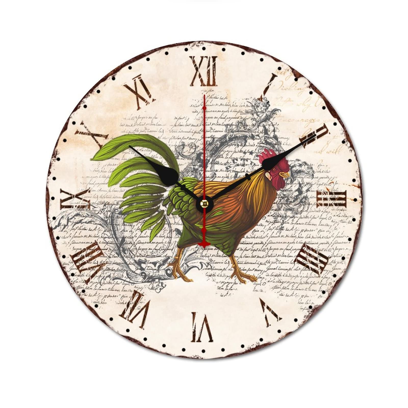 Horloge murale coq en bois cadeau rétro pour amoureux des animaux