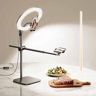 Overhead Phone Mount,Overhead Camera Mount Stand[Anti-Shaking] with 10.5" Ring Light,Desk Stand for iPhone with Ring Light for Video Recording,Zoom Meeting,YouTube,TikTok