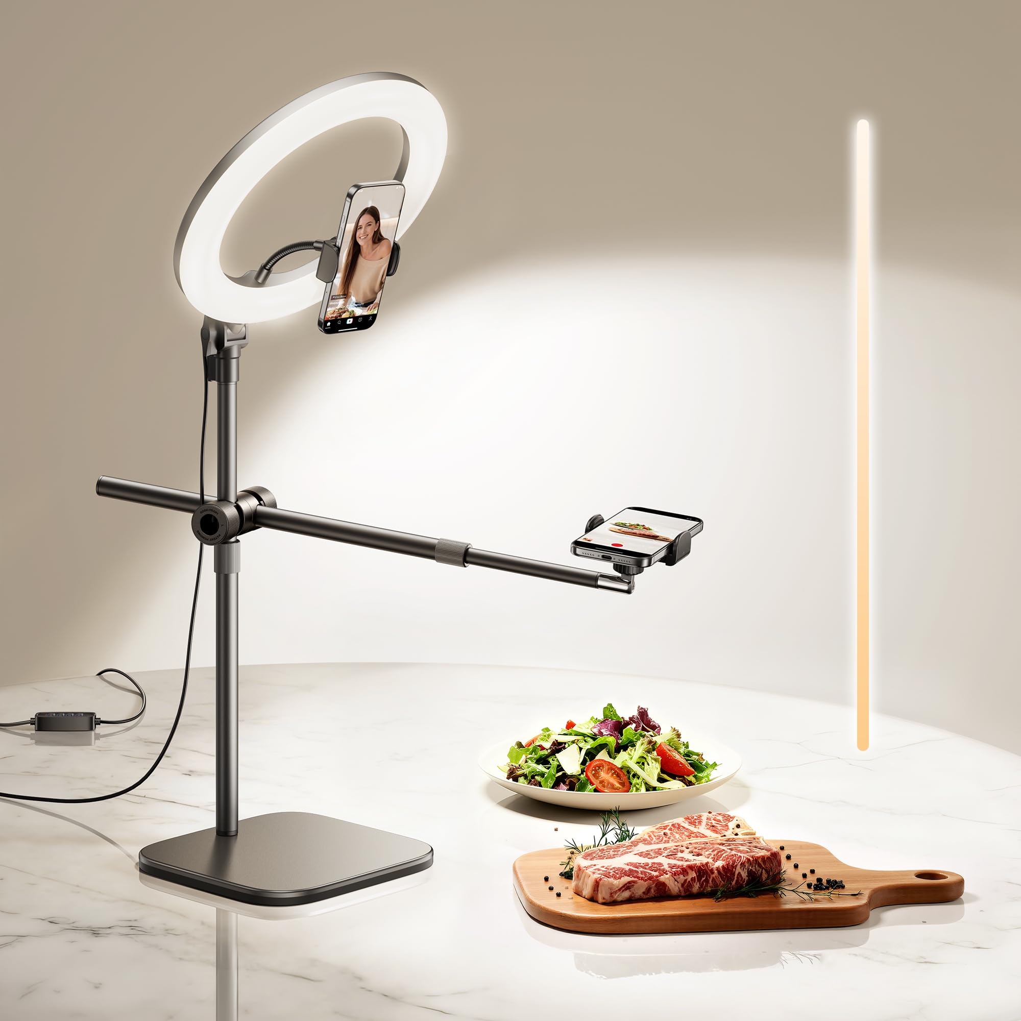 Overhead Phone Mount, Overhead Camera Mount Stand [Anti-Shaking] with 10.5" Ring Light, Desk Stand for iPhone with Ring Light for Video Recording, Zoom Meeting, YouTube, TikTok