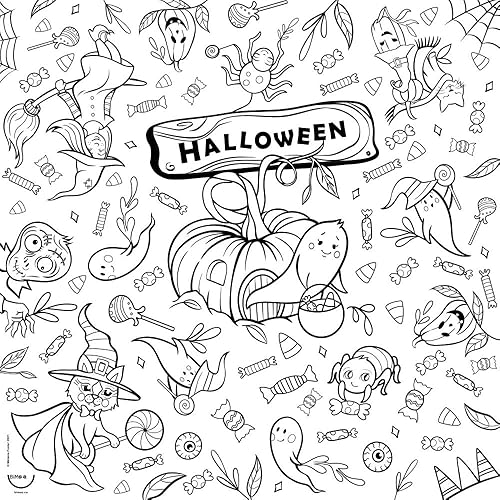 Miniatura 2 de Mantel para colorear de Halloween para niños, tela para colorear lavable y reutilizable, ideal para fiesta de Halloween, actividad para colorear