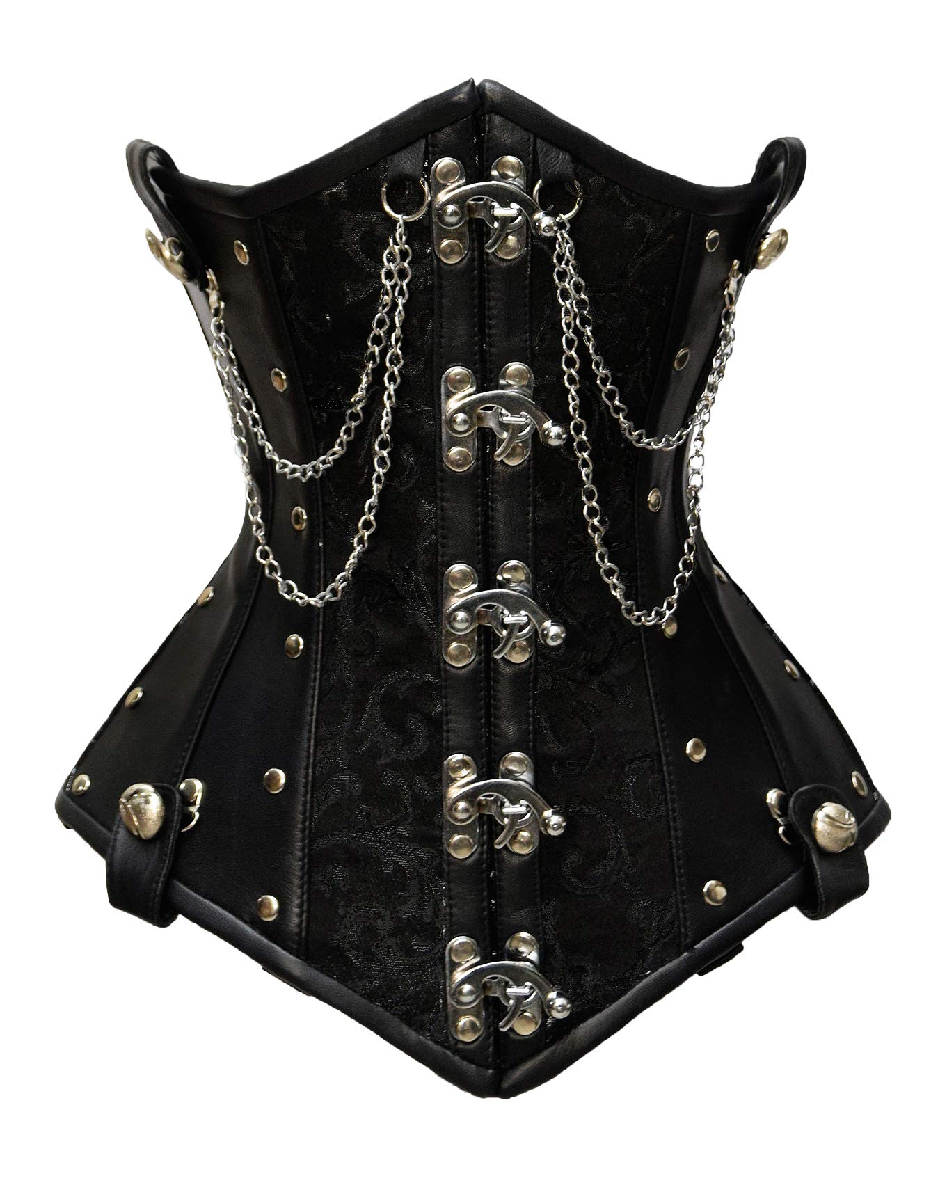 luvsecretlingerie 26 Double Steel Boned Waist Training Brocade & Faux Leather Underbust Shaper Corset #8709: Large B008(black)