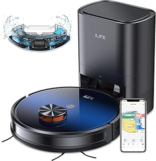 ILIFE Robot Vacuum Self Emptying, Robot Vacuum and Mop Combo with Lidar Navigation, 3000Pa Suction, Empties Itself for 60 Days, Smart Mapping, Wi-Fi & Alexa, for Pet Hair Carpet Hard Floor, T10s