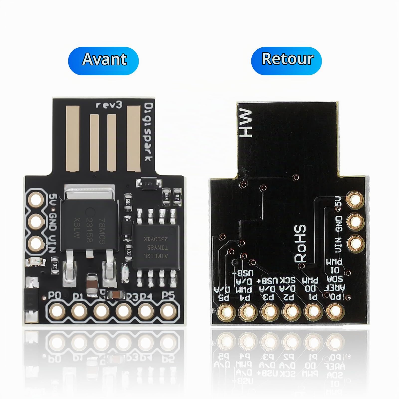 ATTINY85 Digispark Carte de développement Binghe 5 pièces Attiny85 Digispark kickstarter avec 32u4 Chip ATTINY85 Micro USB Carte de développement Support pour ESP Compatible avec Arduino