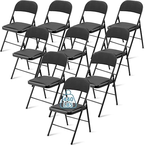 FairySandy Paquete de 10 sillas plegables con marco de metal y asiento acolchado tapizado de tela, silla plegable portátil apilable a granel, sillas