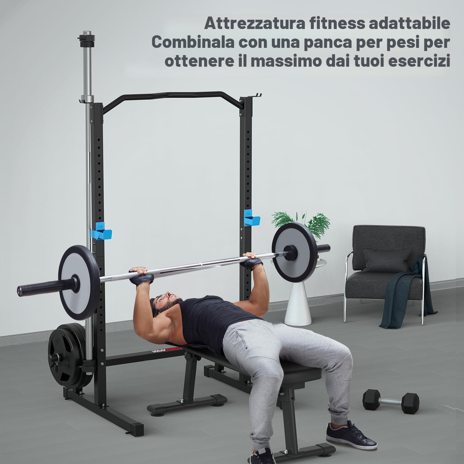 WINNOW Power Cage - Power Rack multifunzione con ganci a J, maniglie per immersioni, attacco per mine antiuomo e sistema di puleggia per cavi opzionale, per palestra domestica
