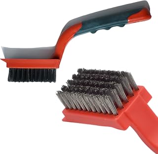 Steel Wire Brush for Cast Iron Skillet - Heavy-Duty Cast Iron Cleaning Brush with Ergonomic Handle