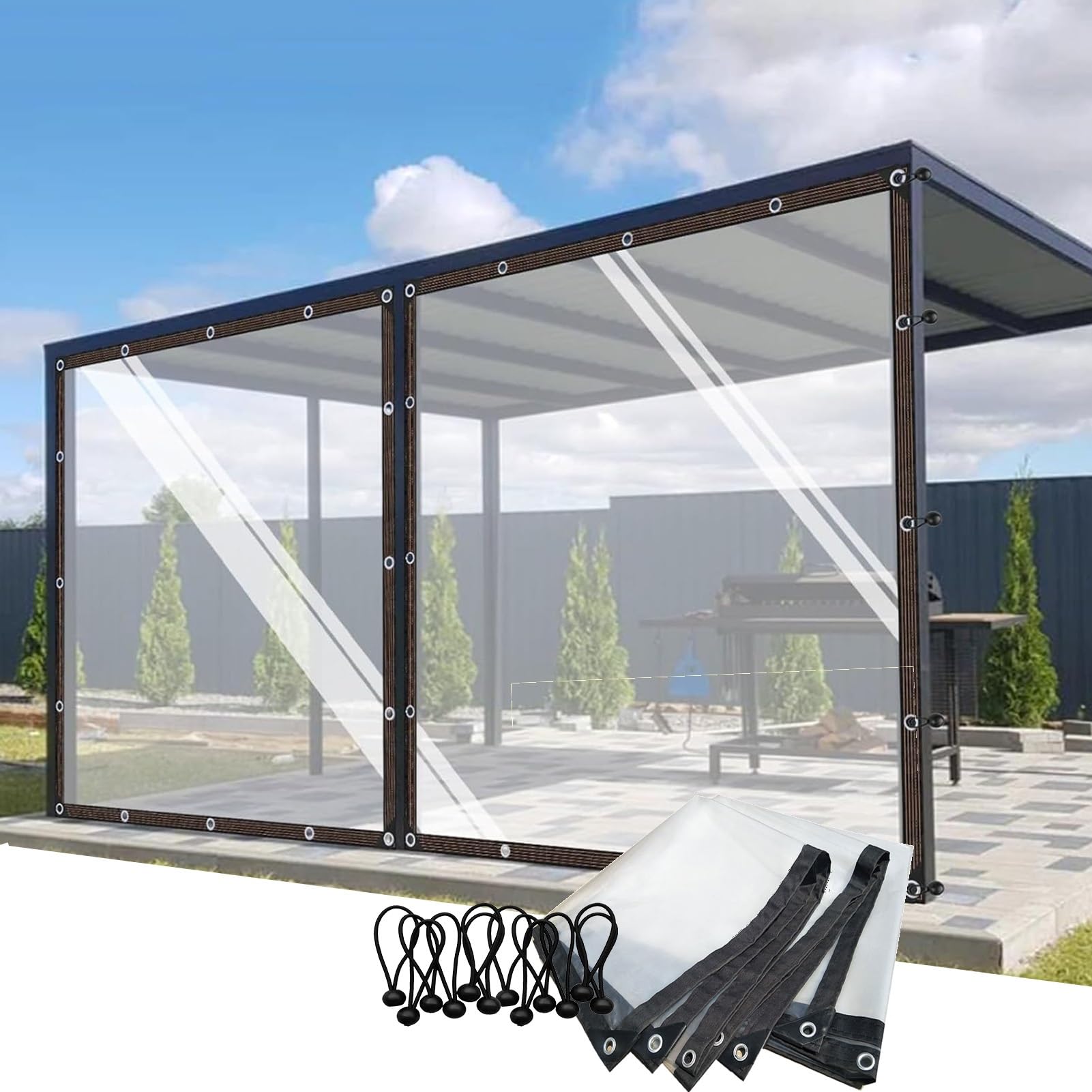 Ghply Clear Outdoor Tarps Pe Plastic Waterproof Curtains With Grommets Gazebo Side Panels For Terrace, Porch, Customizable(3X5m)