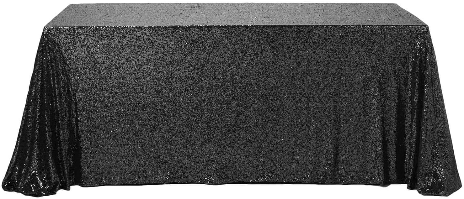 Efavormart 90x132 Wholesale Rectangle Table Cover Premium Sparkly Sequin Tablecloth for Banquet Wedding Party - Black