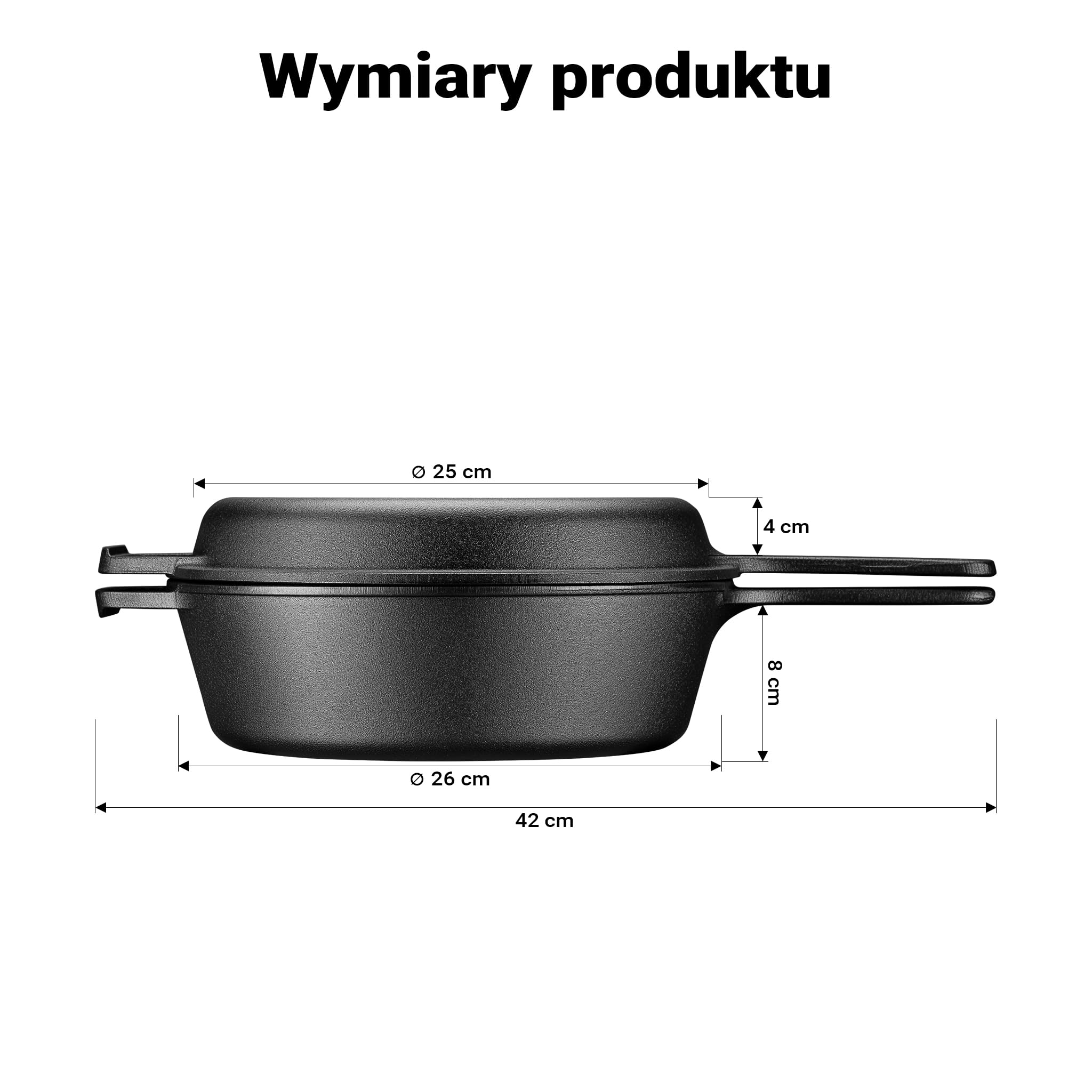 Wiltec 2w1 Garnek żeliwny typu dutch oven 3,2 l z pokrywą grillową i uchwytem bocznym, głęboka brytfanna żeliwna i garnek do pieczenia chleba