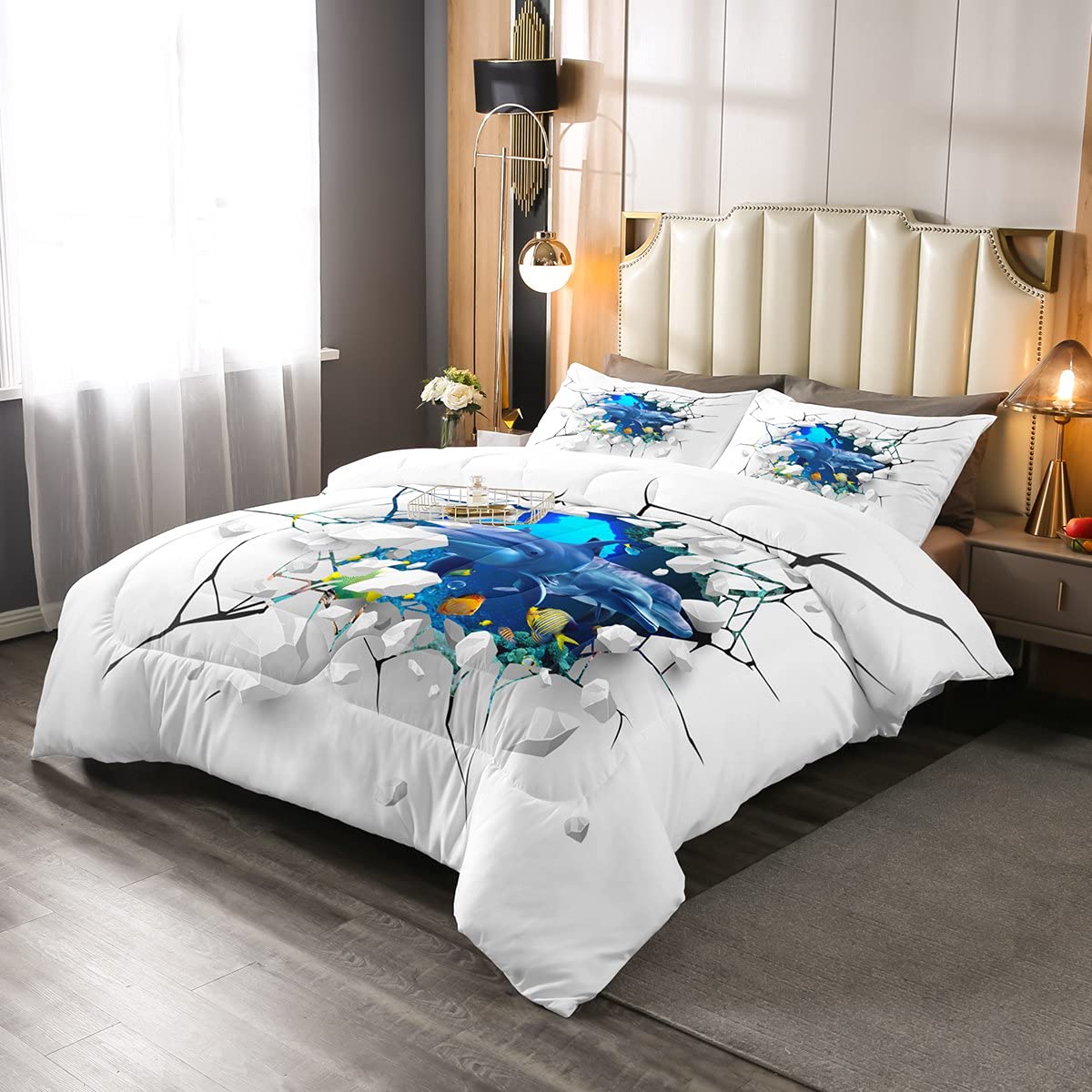 Dolphin Bedding Set Ocean Creature Comforter for Kids Boys Girls Teens Sea Underwater World Duvet Insert/Quilt Hawaiian Marine life Sealife Breathable Duvet Set Down Comforter Double Size โ image 1