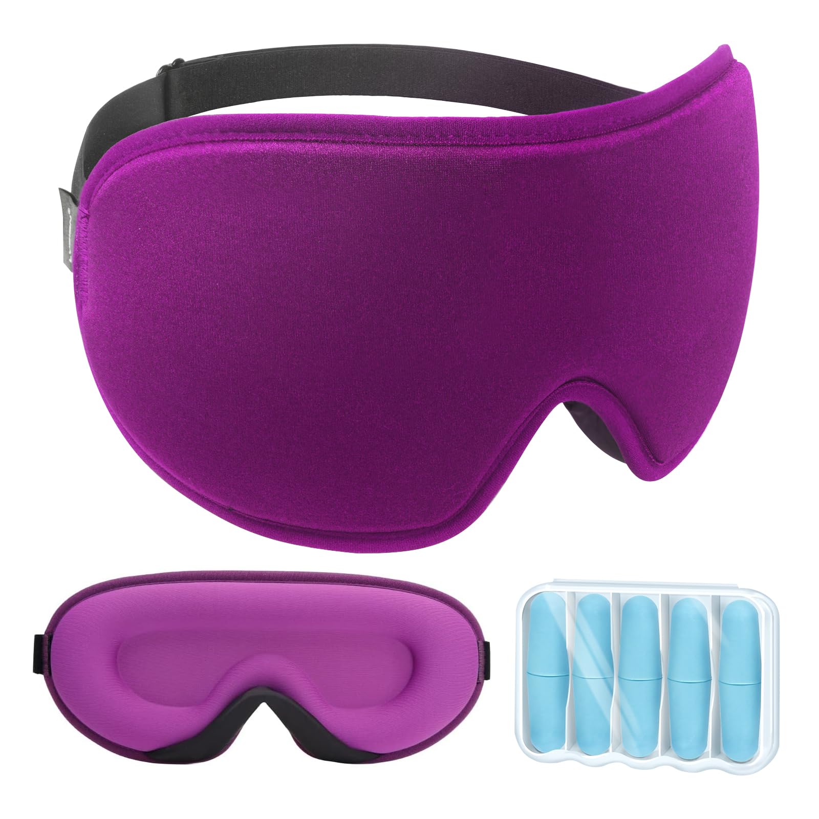 LYSIAN Sleeping Mask for Women, 3D Contoured Block Out Blindfold Travel Eye Mask with Earlugs for Plane,Meditation,Yoga(Purple)