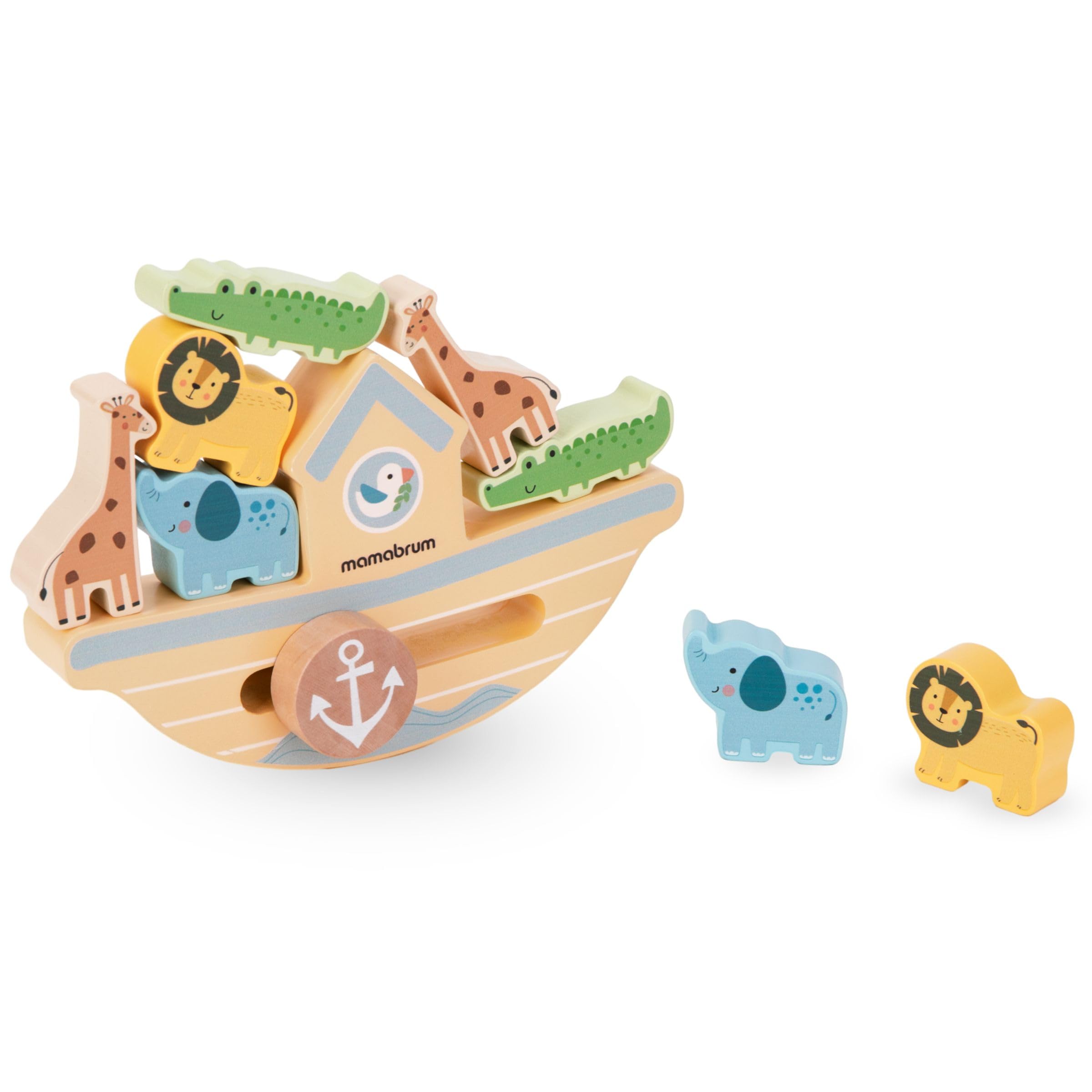 mamabrum, Bateau en équilibre - Jeu d'adresse en Bois, Reconnaissance des Animaux, Coordination de la Vision et des mouvements, empilage d'animaux sur Un Bateau en Bois, Jeu d'équilibre pour Enfants