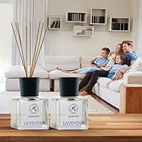 Vista 2 de Juego de difusor de varillas de lavanda con aceite esencial de lavanda, 3.4 onzas líquidas, 2 x 1.7 fl oz, difusores perfumados, difusor de varillas
