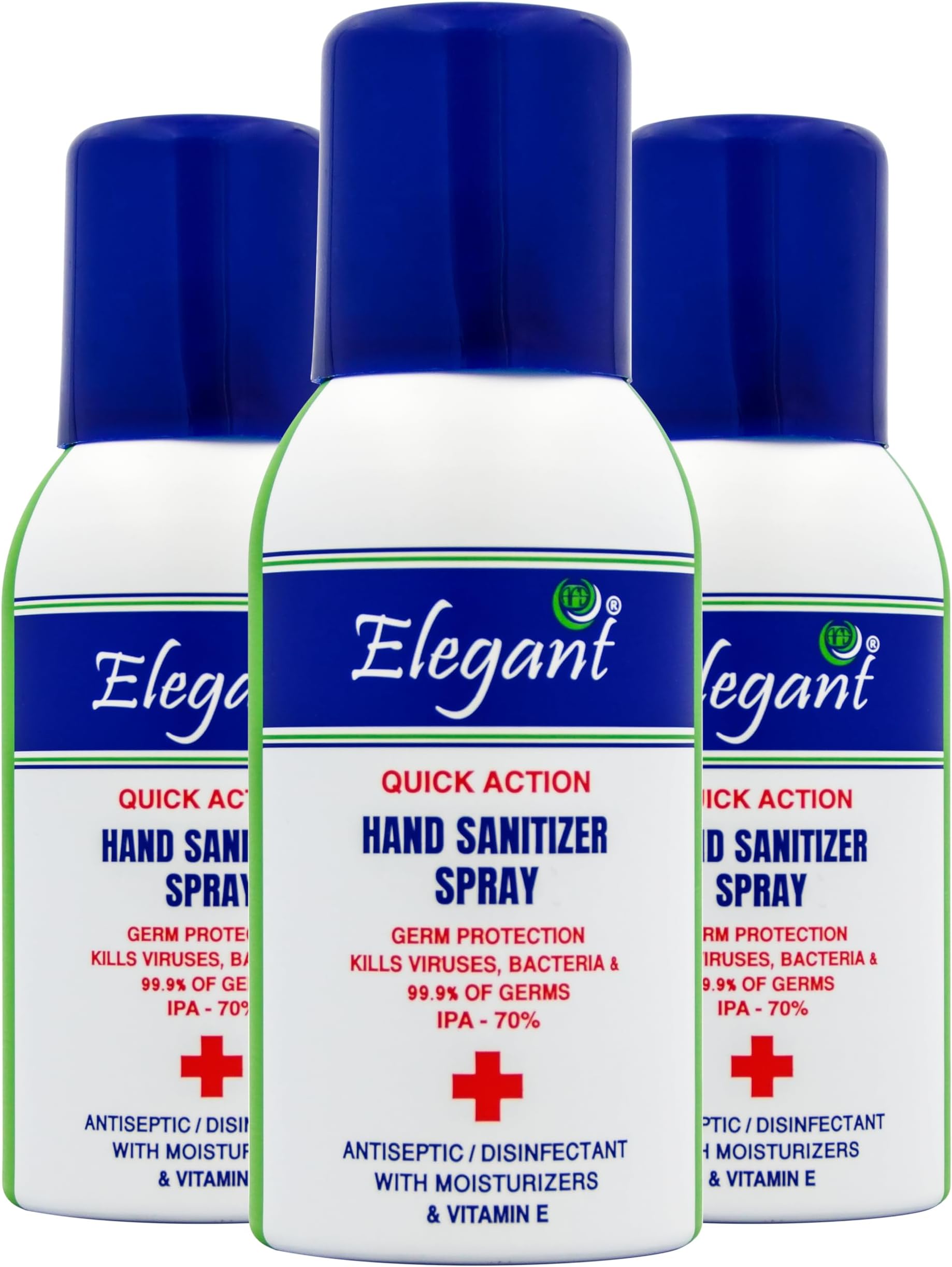 Elegant Hand Sanitizer Spray โ 100ml โ Pack of 3 โ 70% IPA โ Advanced Germ Protection โ Moisturizers & Vitamin E