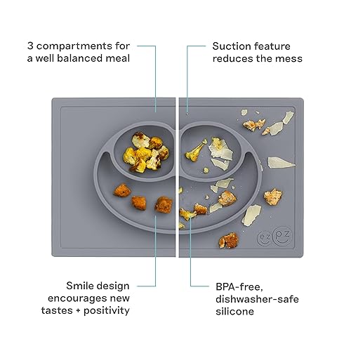 Miniatura 9 de ezpz Mini Mat azul - Placa de succión 100 de silicona con mantel individual integrado para bebés  niños pequeños primeros alimentos