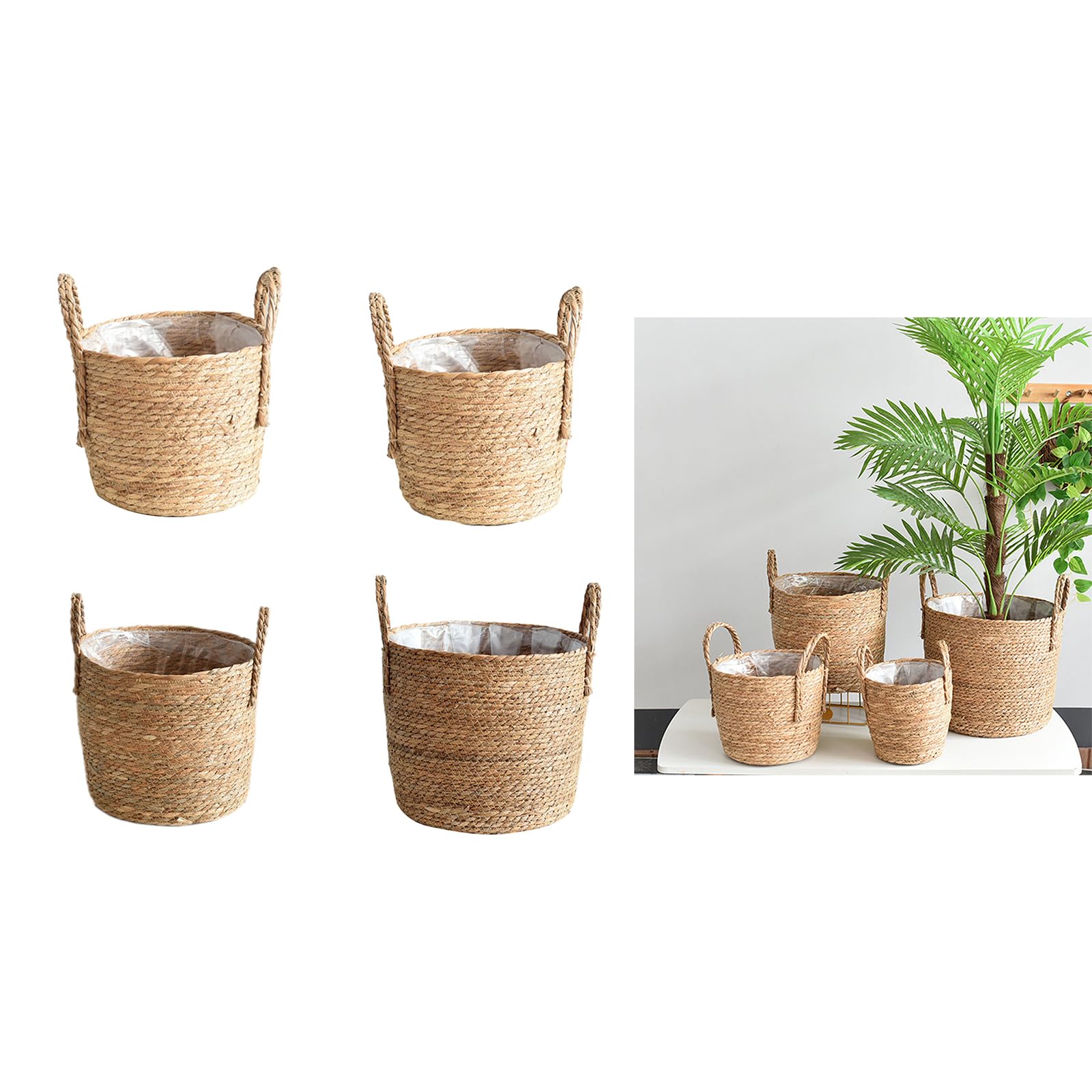 VALICLUD Cestino In Rattan Naturale Intrecciato 24x18 Cm – Con Manici, Coprivaso Multiuso Per Piante E Fiori, Portaoggetti Ecosostenibile